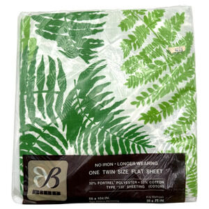 Vintage Bibb TWIN Flat Sheet Siesta Key Green Fern Forest No Iron NIP Sealed NOS